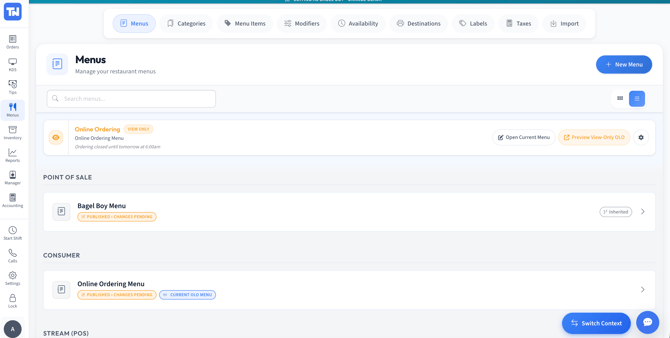 Table Needs Menu Management Overview